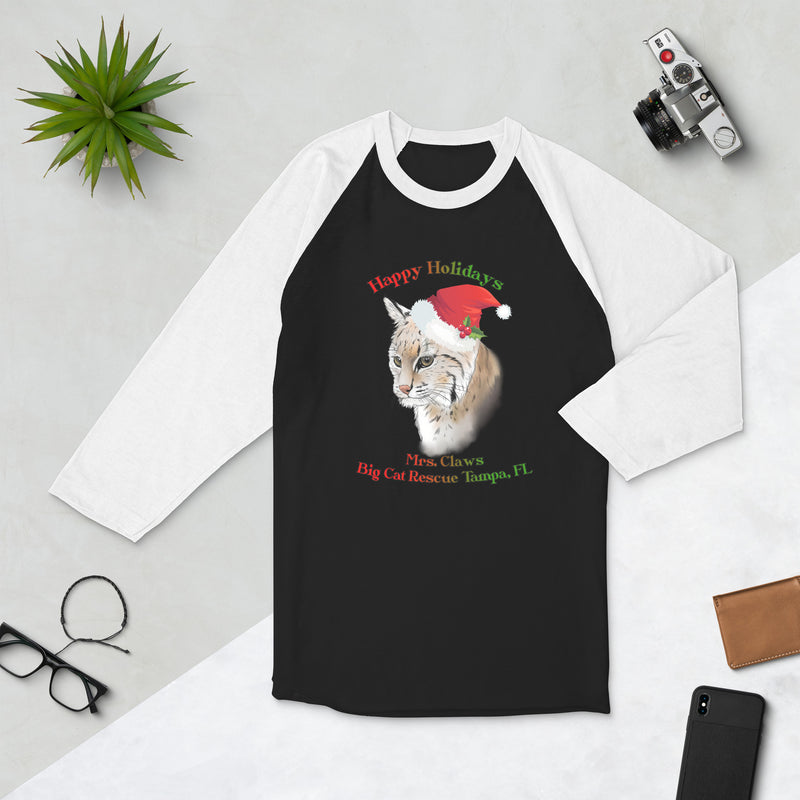 Shirt - Happy Holiday's Mrs. Claws Bobcat 3/4 Sleeve Raglan